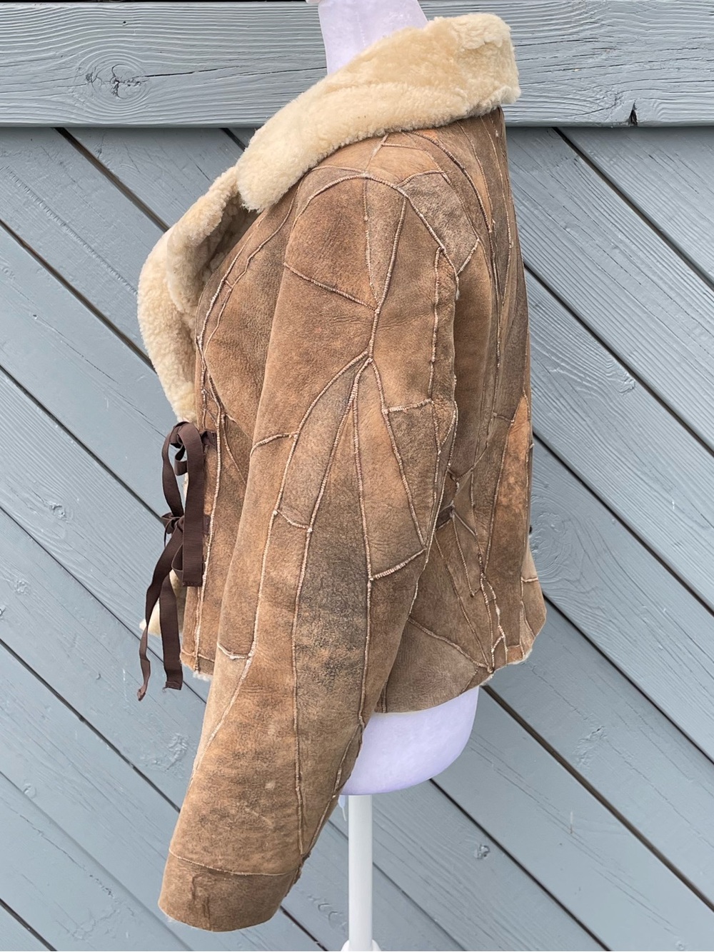 Clara Collins Paris Women’s Shearling Patchwork Jacket with Collar size 38 US 6 - Picture 7 of 10